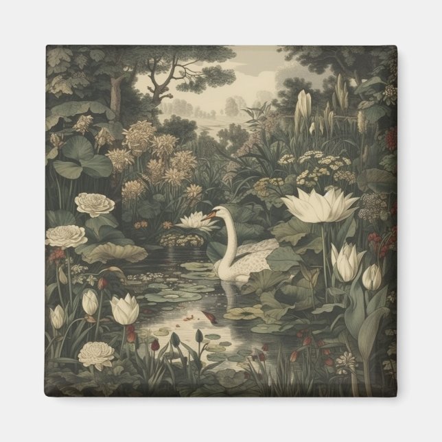 Botanical Elegance – Swan in the Forest Magnet (Front)