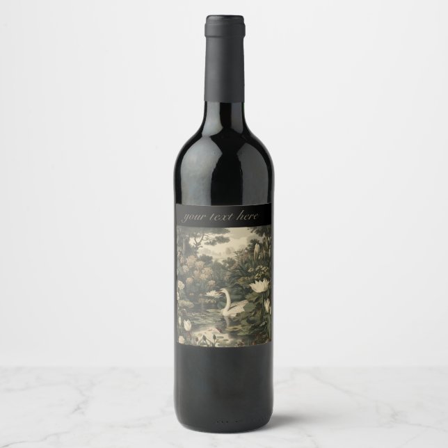 Botanical Elegance – Swan in the Forest Wine Label (Front)