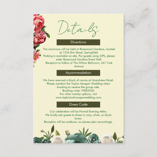 Botanical Elegance Wedding Details Card (Front)