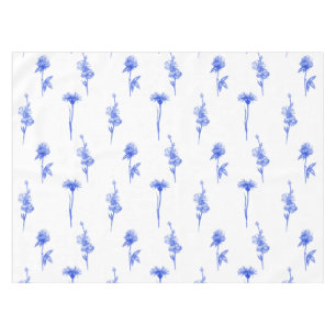Botanical Elegant Blue Floral Flowers Tablecloth