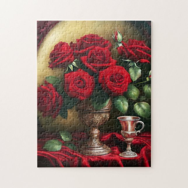 Botanical Elegant Bouquet Red Roses Jigsaw Puzzle (Vertical)