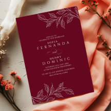 Botanical Elegant Burgundy Modern Wedding
