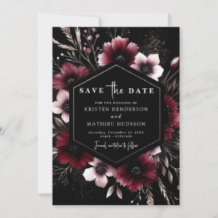 Botanical Elegant Burgundy Wedding Save The Date