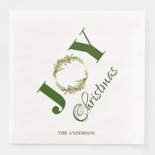 Botanical elegant Christmas Joy Christmas Wreath Napkin