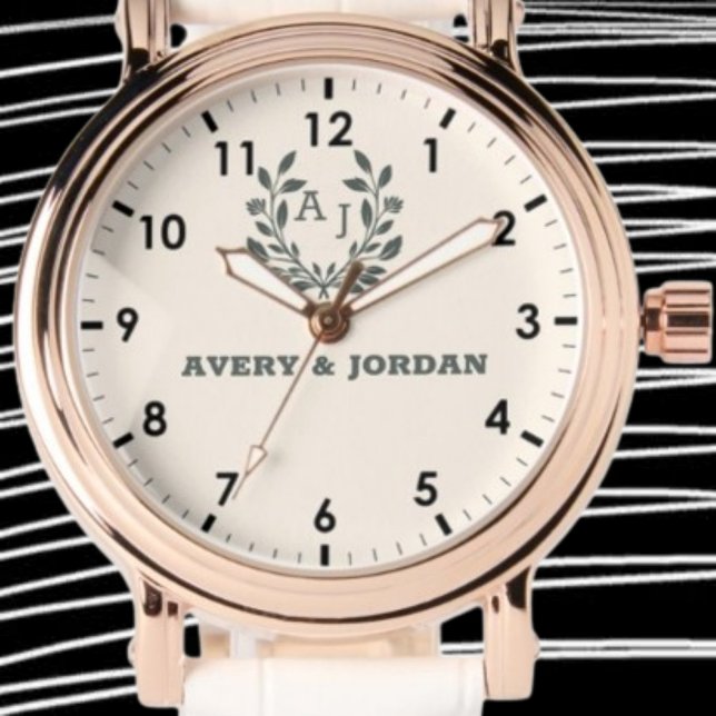 Botanical Elegant couple name Monogram Watch (Creator Uploaded)