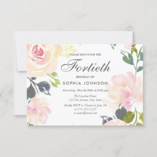 Botanical Elegant Floral 40th Birthday Invite