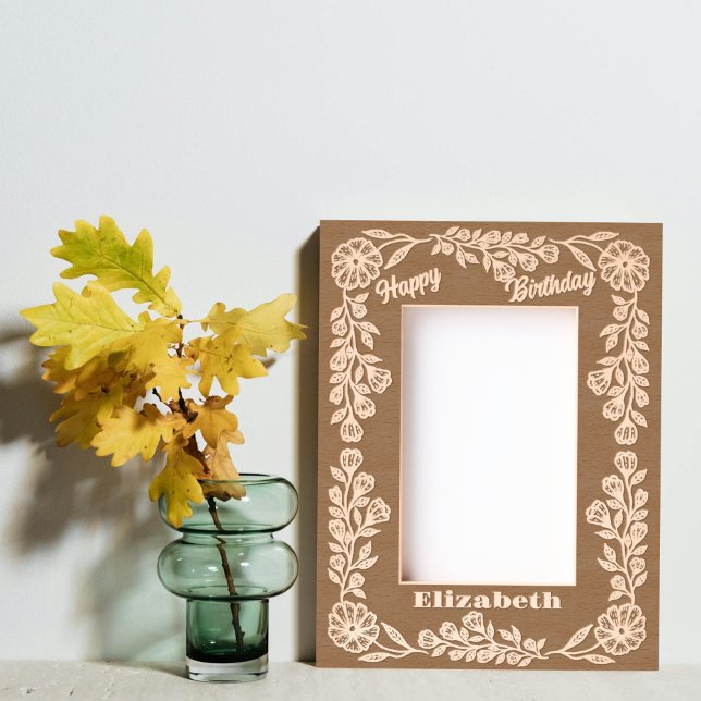 Botanical Elegant Floral Border Birthday & Name Etched Frames (Creator Uploaded)