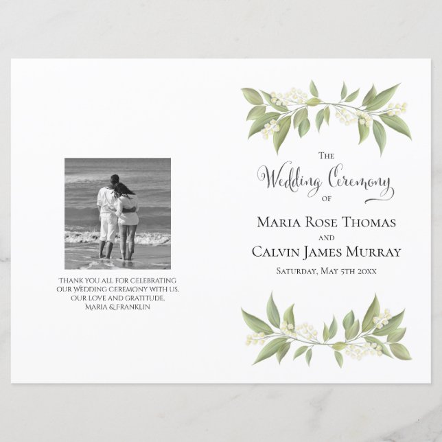 Botanical Elegant Greenery Wedding Service Program (Front)