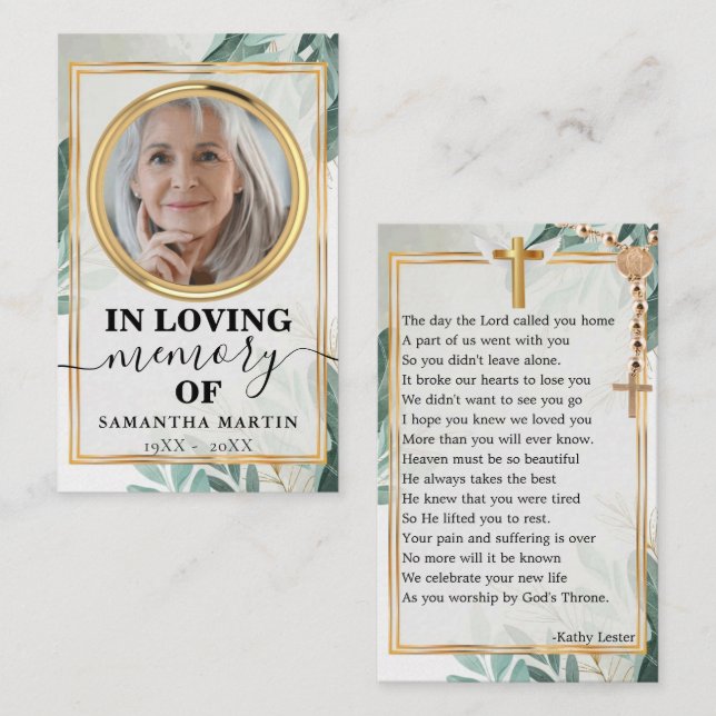 Botanical Elegant Memorial Prayer Photo Card (Front/Back)