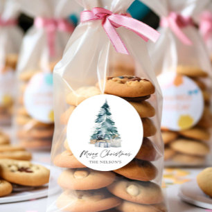 Botanical Elegant Merry Christmas Classic Round Sticker