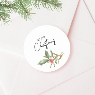 Botanical Elegant Merry Christmas Gold and Green Classic Round Sticker