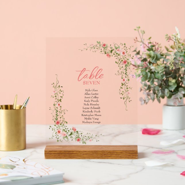 Botanical Elegant pink roses Script Wedding Acrylic Sign (Wedding)