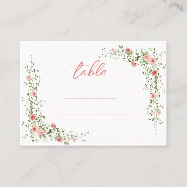 Botanical Elegant pink roses Script Wedding Place Card (Front)
