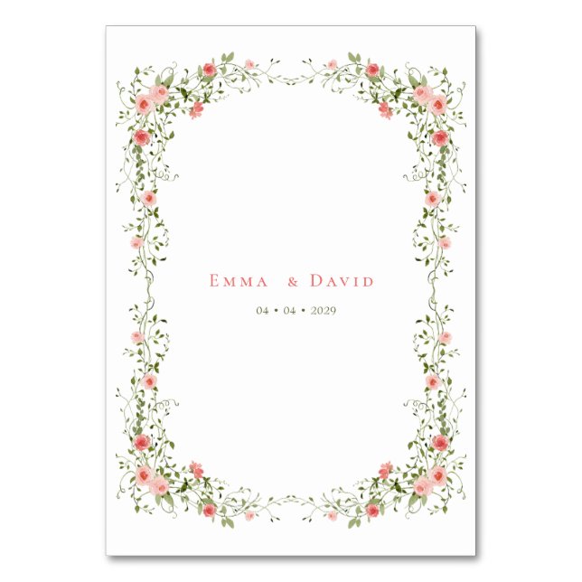 Botanical Elegant pink roses Script Wedding Table Number (Back)