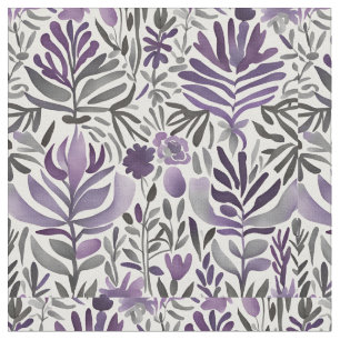 Botanical Elements in Purple  Fabric