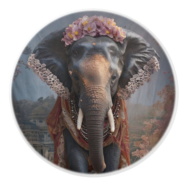 Botanical Elephant Ceramic Knob (Front)
