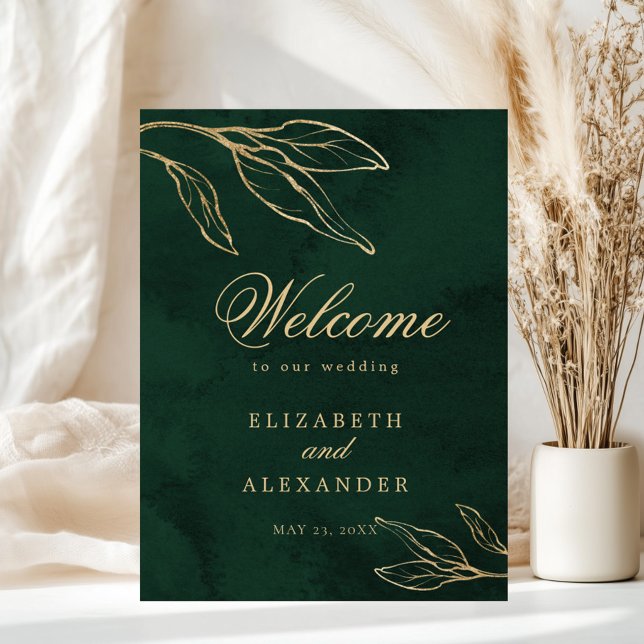 Botanical Emerald Gold Elegant Wedding Welcome Poster (Creator Uploaded)