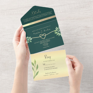 Botanical Emerald Green Wedding All In One Invitation
