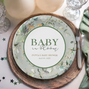 Botanical Eucalyptus Baby Shower Paper Plate