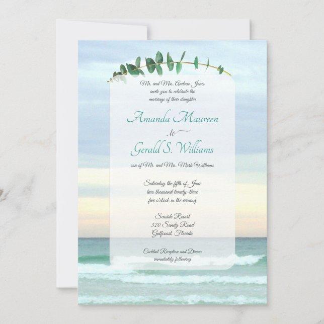 Botanical Eucalyptus Beach Nature Wedding  Invitat Invitation (Front)