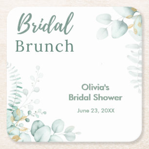 Botanical Eucalyptus Bridal Brunch Bridal Shower Square Paper Coaster