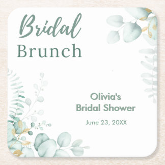 Botanical Eucalyptus Bridal Brunch Bridal Shower Square Paper Coaster