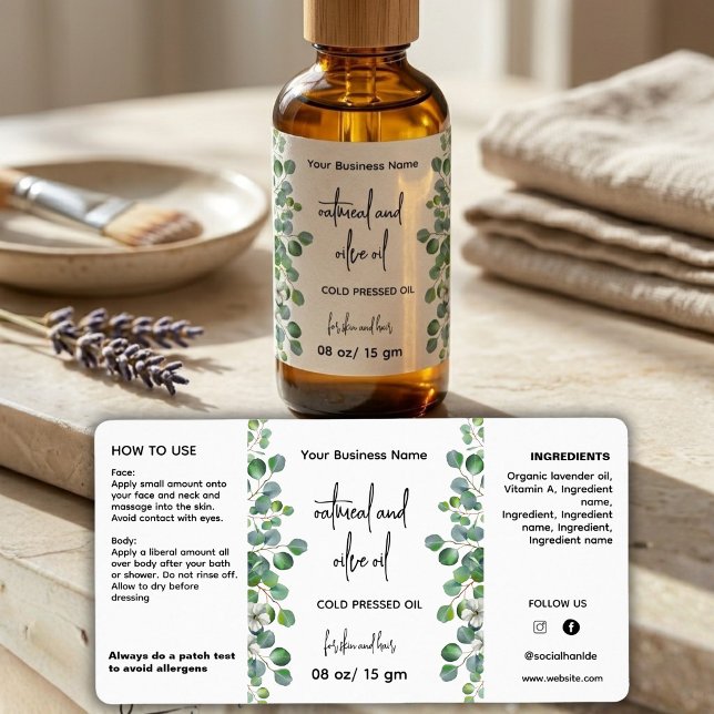 Botanical eucalyptus Essential Oil Bottle Label (Creator Uploaded)