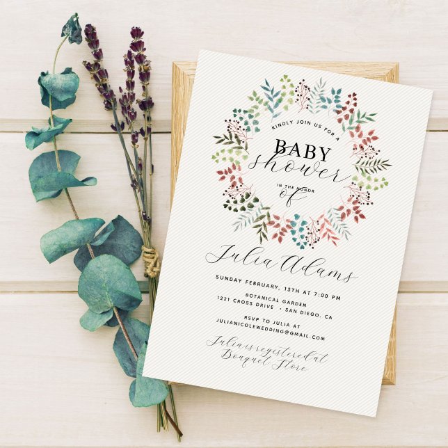 Botanical Eucalyptus Fall Leaf Wreath Baby Shower Invitation (Creator Uploaded)