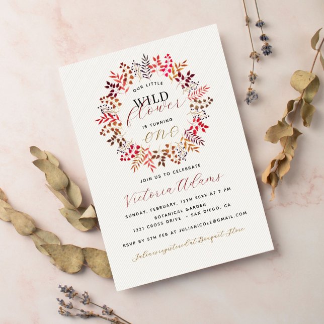 Botanical Eucalyptus Fall Leaf Wreath Birthday Invitation (Creator Uploaded)