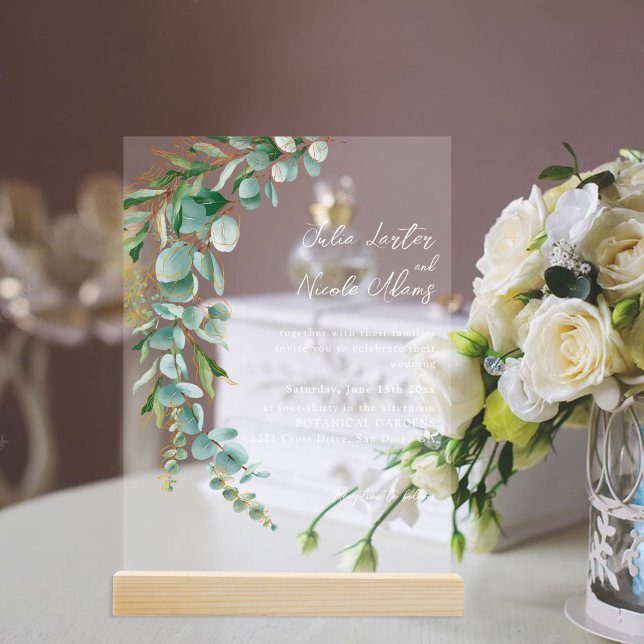 Botanical Eucalyptus Fall Leaf Wreath Wedding Acrylic Invitations (Creator Uploaded)