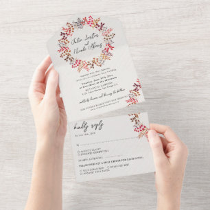 Botanical Eucalyptus Fall Leaf Wreath Wedding All In One Invitation