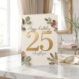 Botanical Eucalyptus Faux Gold 25th Birthday Card