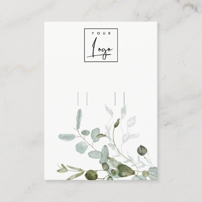  Botanical Eucalyptus Foliage Logo Hoop Holder Business Card (Front)