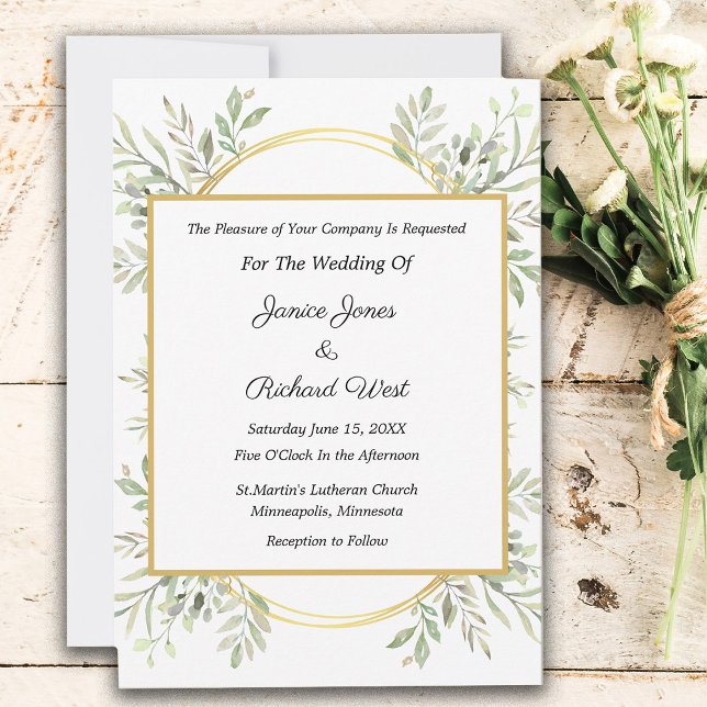 Botanical Eucalyptus Gold Frame Wedding Invitation (Creator Uploaded)