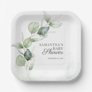 Botanical Eucalyptus Greenery Baby Shower Paper Plate