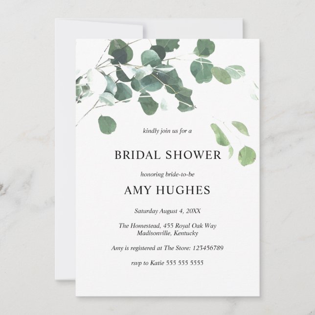 Botanical Eucalyptus Greenery Bridal Shower Invitation (Front)