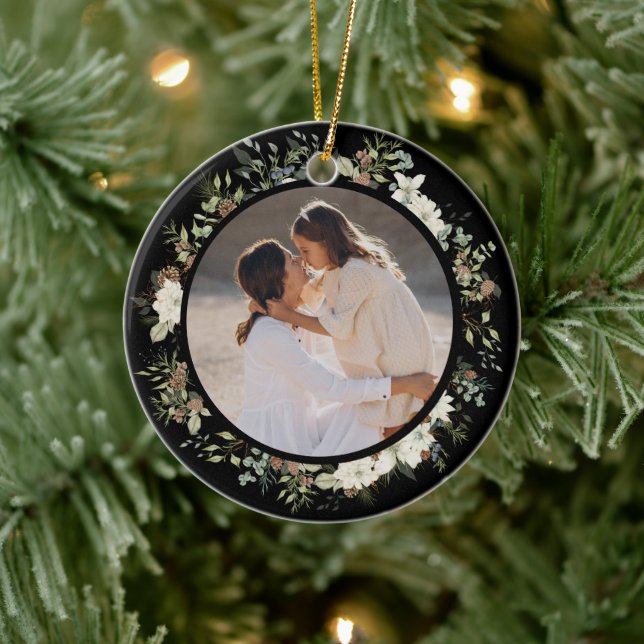 Botanical Eucalyptus Greenery Custom Christmas Ceramic Ornament (Tree)