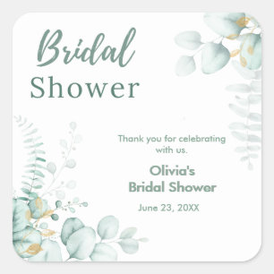 Botanical Eucalyptus Greenery Gold Bridal Shower Square Sticker