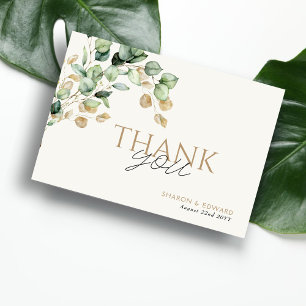 Botanical Eucalyptus Greenery & Gold Photo Wedding Thank You Card