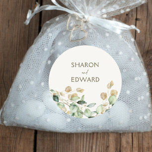 Botanical Eucalyptus Greenery Personalized Wedding Classic Round Sticker