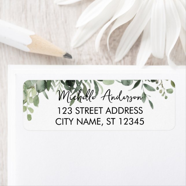 Botanical Eucalyptus Greenery Return Address Label (Insitu)