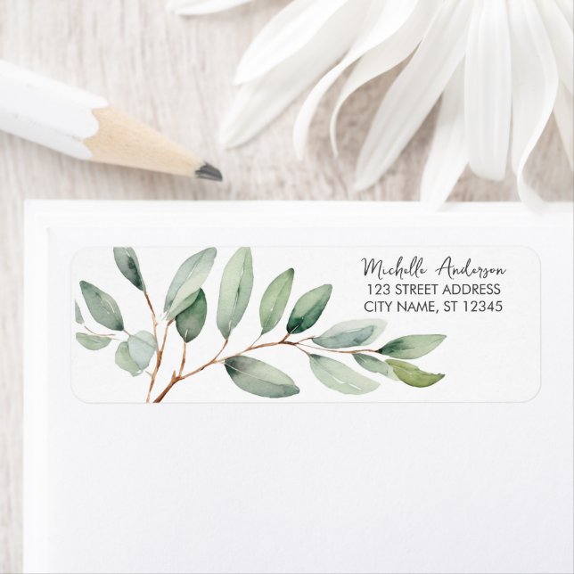 Botanical Eucalyptus Greenery Return Address Label (Insitu)