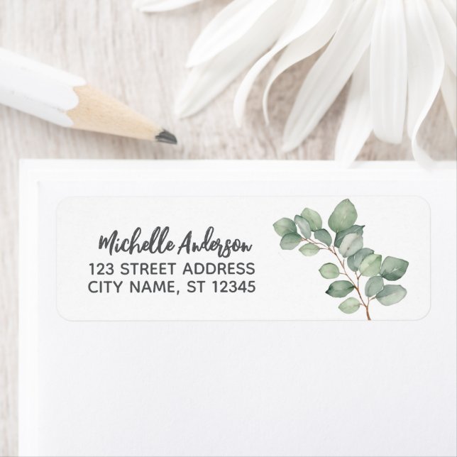 Botanical Eucalyptus Greenery Return Address Label (Insitu)