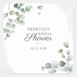 Botanical Eucalyptus Greenery Script Bridal Shower Square Sticker