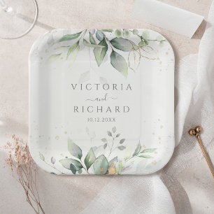 Botanical Eucalyptus Greenery Watercolor Elegant Paper Plate