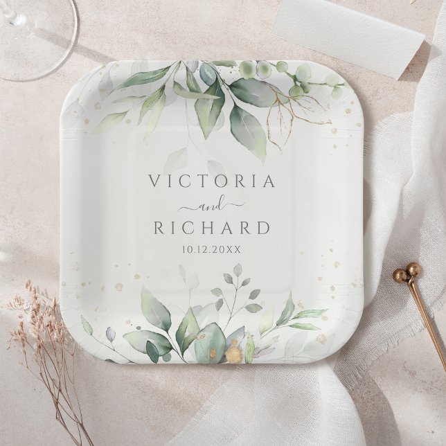 Botanical Eucalyptus Greenery Watercolor Elegant Paper Plate (Creator Uploaded)