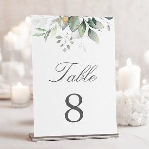 Botanical Eucalyptus Greenery Watercolor Elegant  Table Number