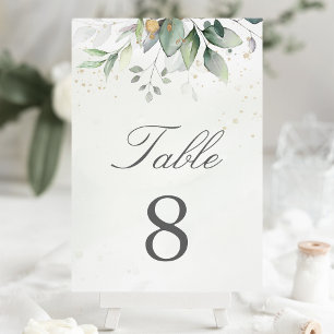 Botanical Eucalyptus Greenery Watercolor Elegant Table Number