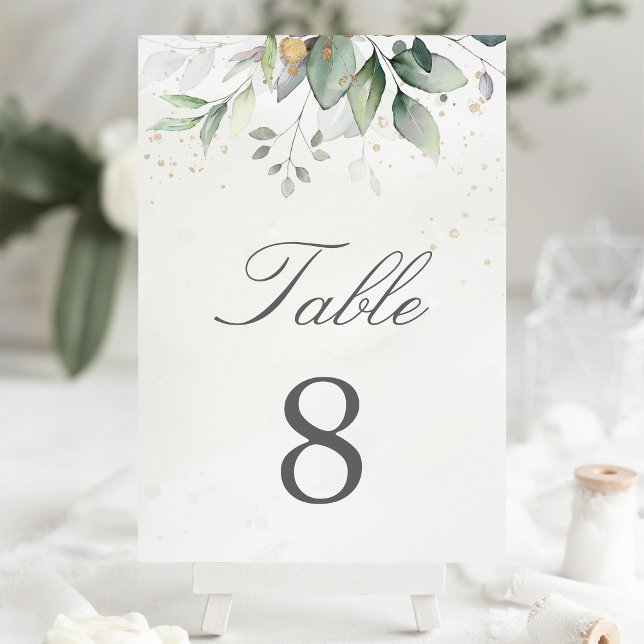 Botanical Eucalyptus Greenery Watercolor Elegant Table Number (Creator Uploaded)