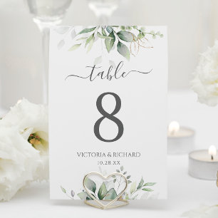 Botanical Eucalyptus Greenery Watercolor Elegant Table Number